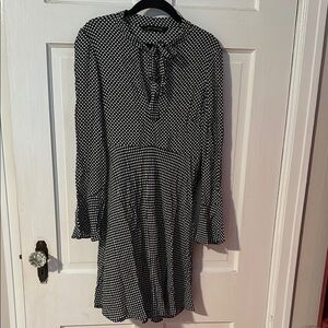 Zara Women's Long Bell Sleeve Mini Dress Black with Polka Dots Size Small